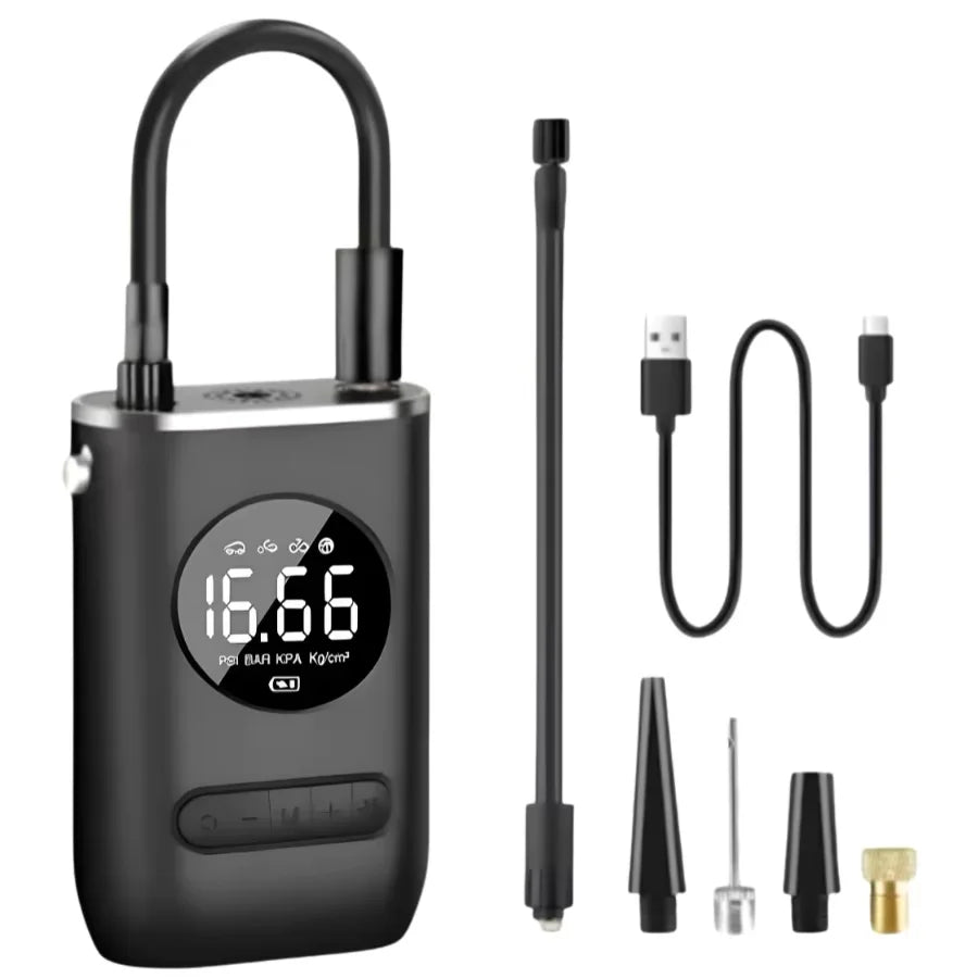 Compressor de Ar Portátil Digital Sem Fio 4000mAh com Lanterna LED e Carregamento USB-C