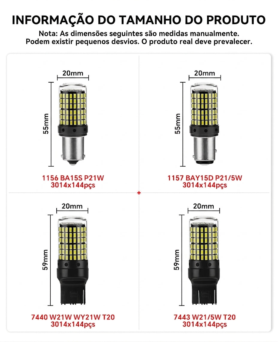 Par de Lâmpadas LED Para Ré - 1156 BA15S / T20 7440 / 1157