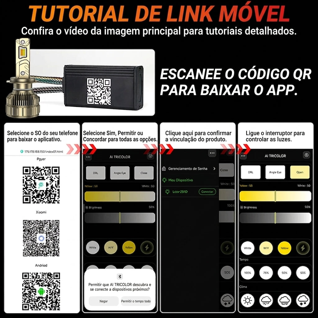 Kit Super LED Automotivo Dual Color Controle por App
