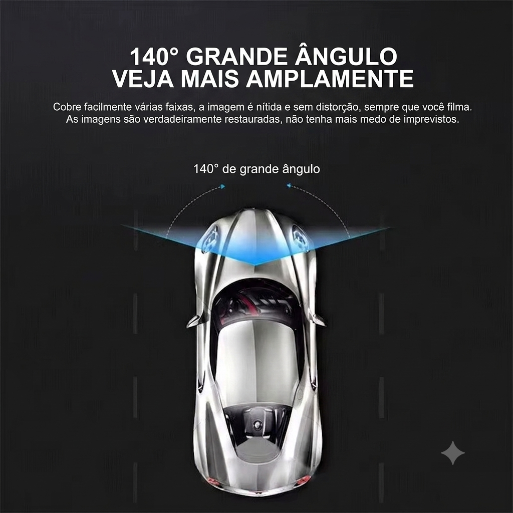 Dashcam Veicular Tripla 1080P Full HD – Grava Frente, Interior e Traseira com Visão Noturna e Gravação em Loop
