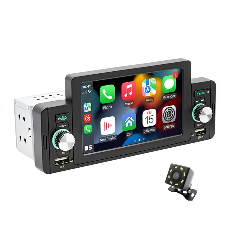 Central Multimídia Universal 1DIN Tela Flutuante Touch - CarPlay e Android Auto