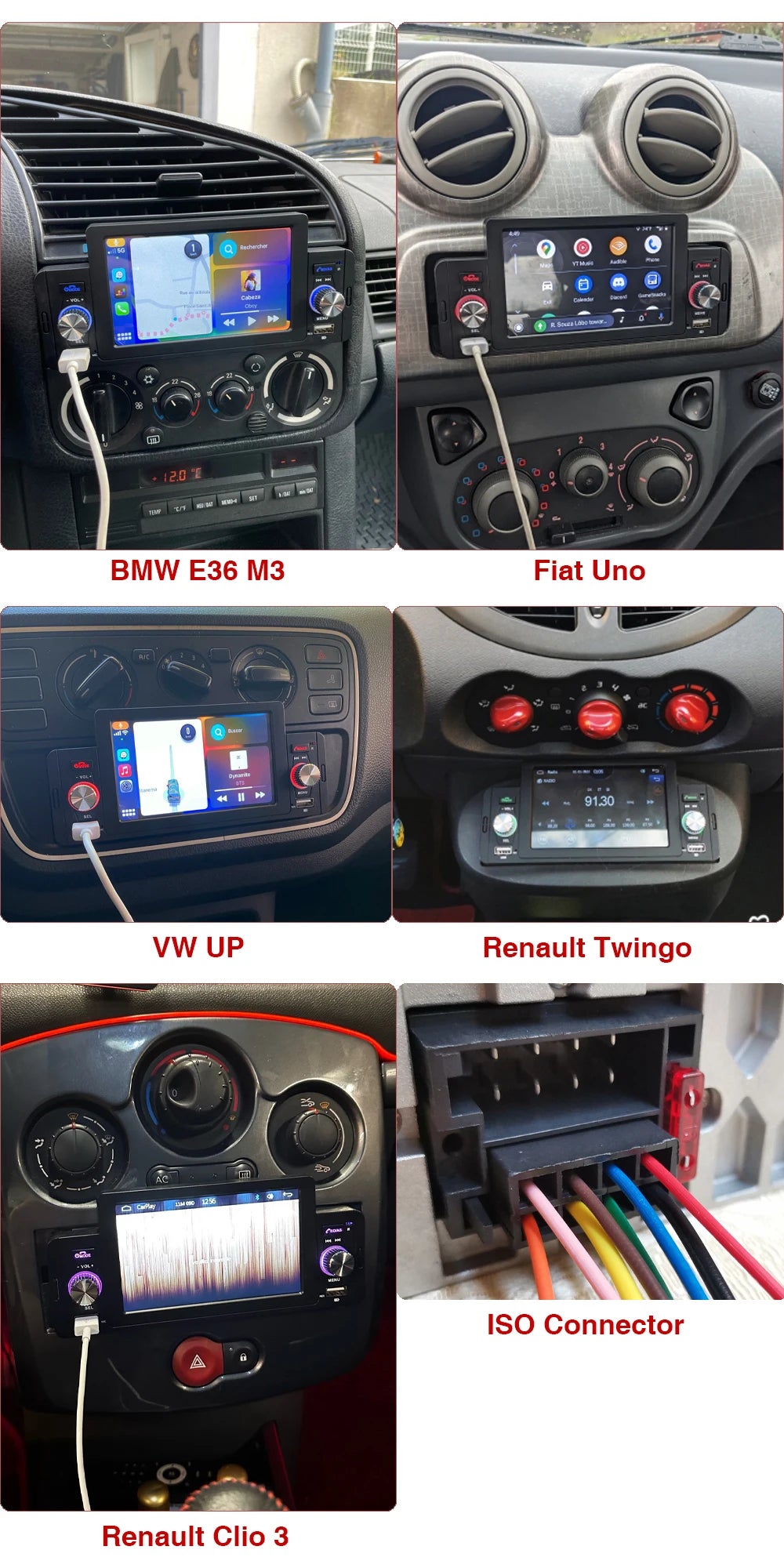 Central Multimídia Universal 1DIN Tela Flutuante Touch - CarPlay e Android Auto